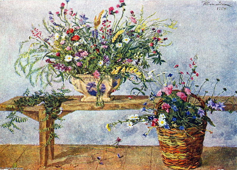 Wikioo.org - The Encyclopedia of Fine Arts - Painting, Artwork by Pyotr Konchalovsky - Still Life. Flowers on the bench.