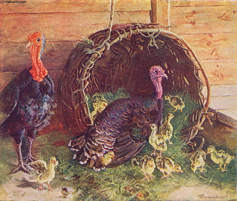 WikiOO.org – 美術百科全書 - 繪畫，作品 Pyotr Konchalovsky - 火鸡  与  的 家庭