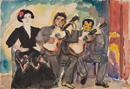 WikiOO.org - Enciclopédia das Belas Artes - Pintura, Arte por Pyotr Konchalovsky - Two guitarists and singer