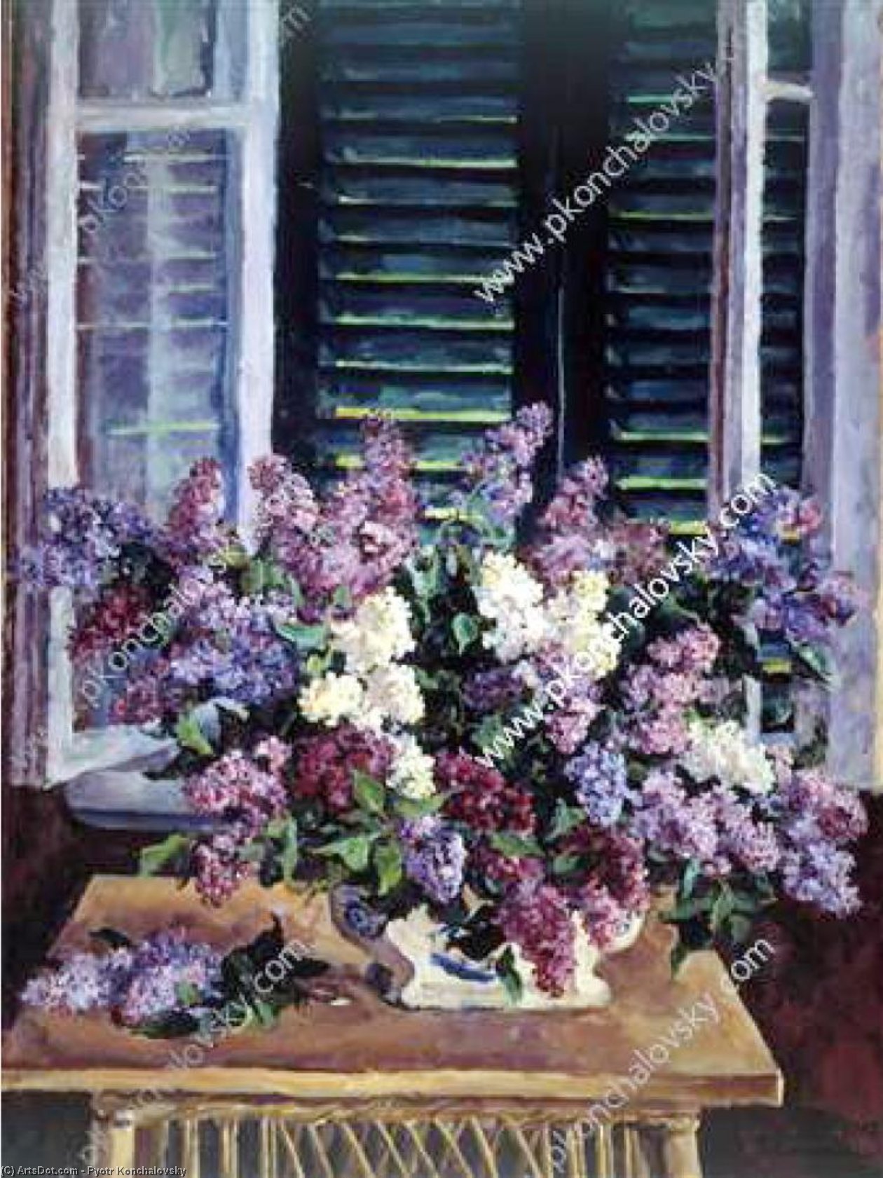 Wikioo.org - The Encyclopedia of Fine Arts - Painting, Artwork by Pyotr Konchalovsky - Still Life. Lilac against the green shutters.