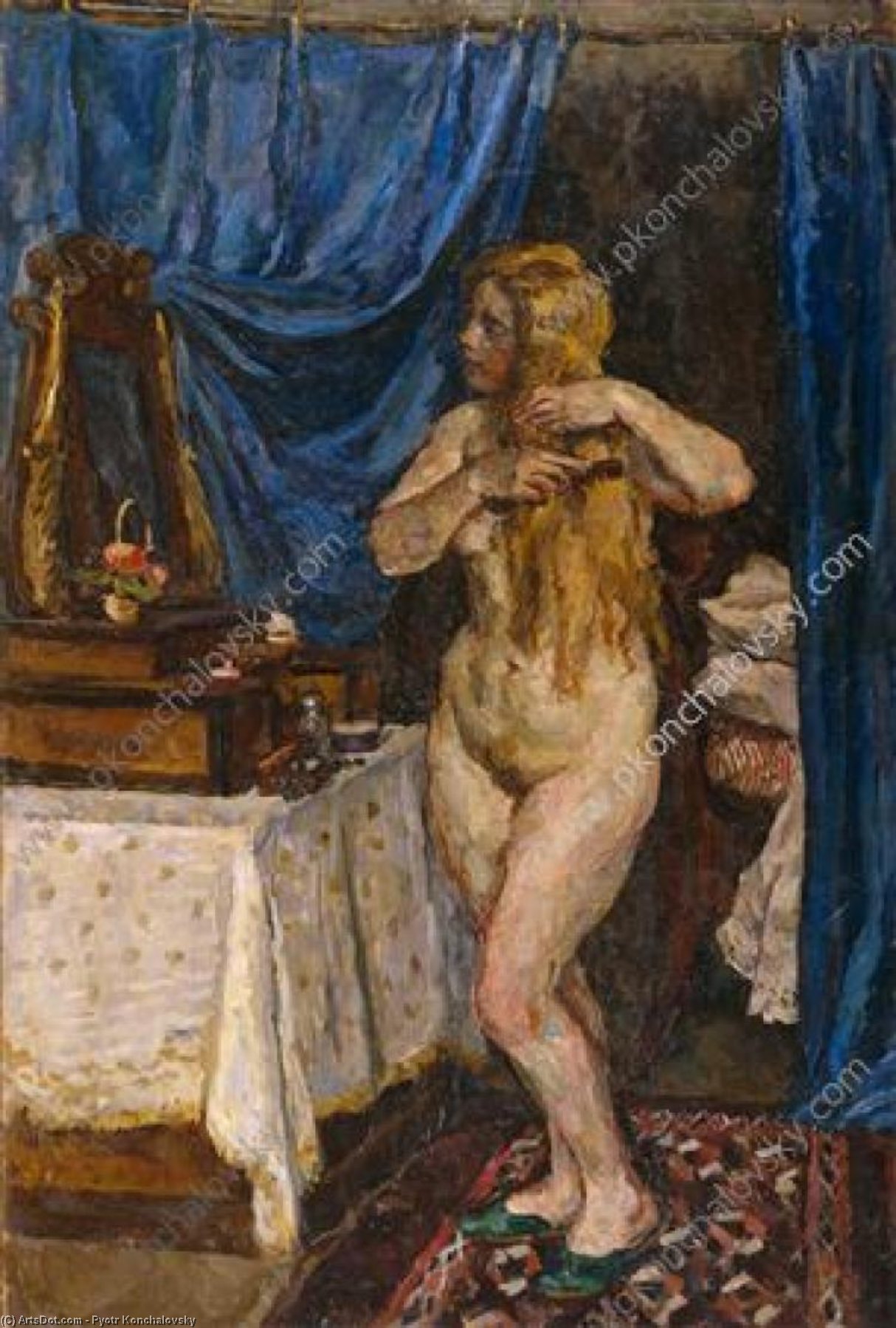 Wikioo.org - The Encyclopedia of Fine Arts - Painting, Artwork by Pyotr Konchalovsky - Model with red hair in the mirror