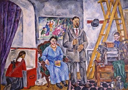 Wikioo.org - The Encyclopedia of Fine Arts - Painting, Artwork by Pyotr Konchalovsky - In the studio. Family Portrait.