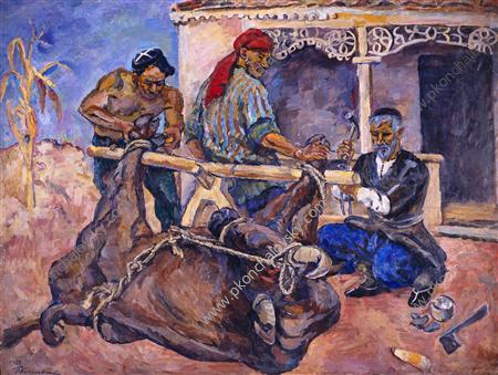 Wikioo.org - The Encyclopedia of Fine Arts - Painting, Artwork by Pyotr Konchalovsky - Forging of buffalo