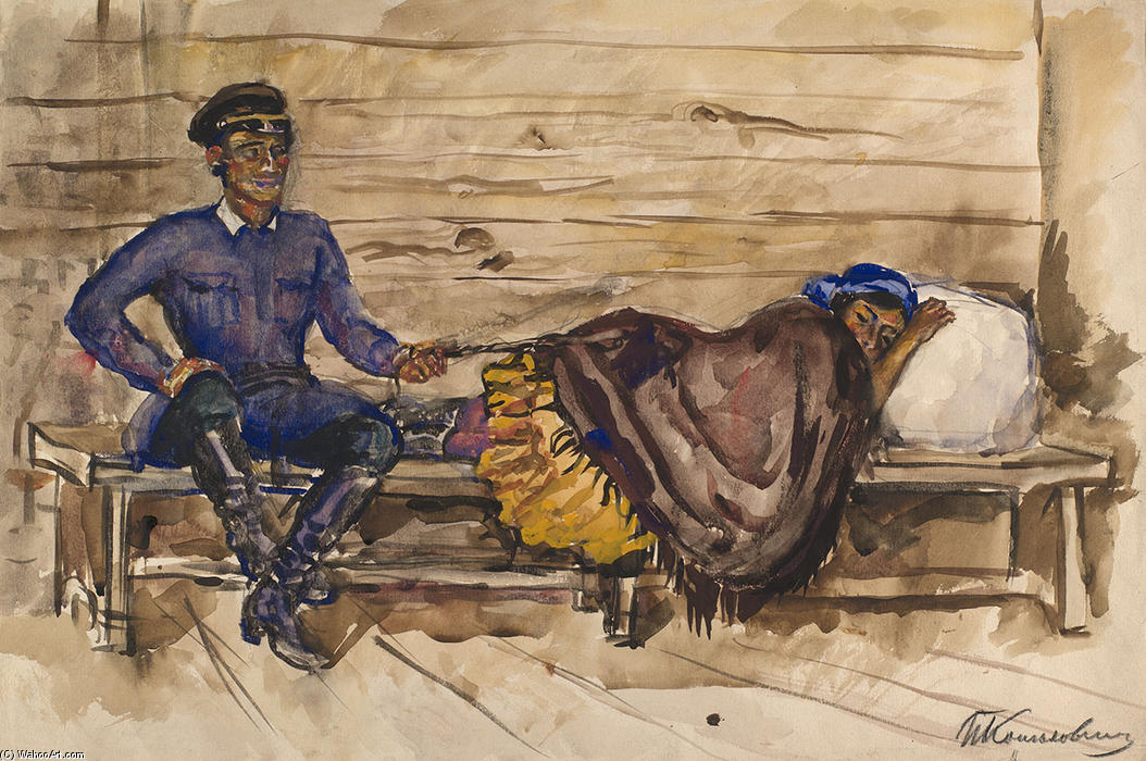 Wikioo.org - สารานุกรมวิจิตรศิลป์ - จิตรกรรม Pyotr Konchalovsky - Gypsies at the railway station