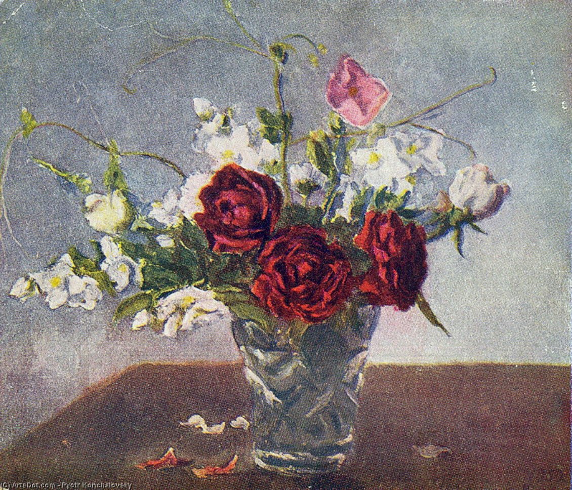 Wikioo.org - The Encyclopedia of Fine Arts - Painting, Artwork by Pyotr Konchalovsky - Still Life. Red roses.
