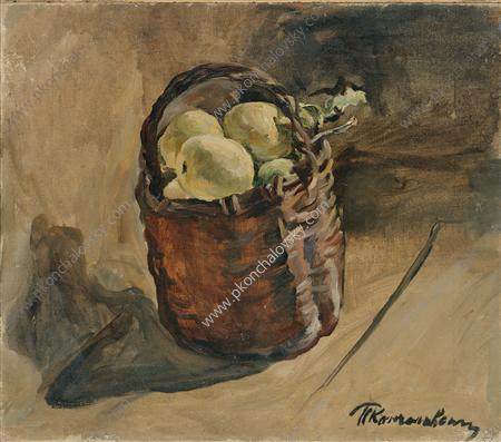 Wikioo.org - The Encyclopedia of Fine Arts - Painting, Artwork by Pyotr Konchalovsky - Still Life. Basket of apples on the floor.