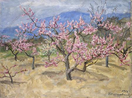 Wikioo.org - The Encyclopedia of Fine Arts - Painting, Artwork by Pyotr Konchalovsky - Crimea. Blooming peach tree.