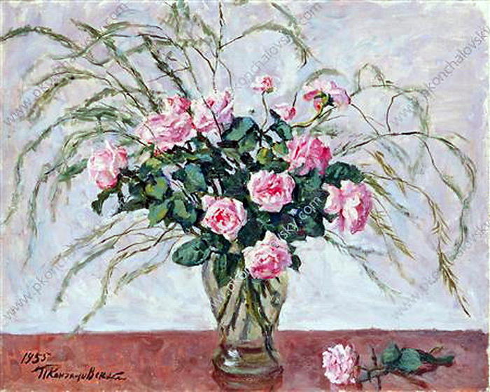 Wikioo.org - The Encyclopedia of Fine Arts - Painting, Artwork by Pyotr Konchalovsky - Roses and asparagus