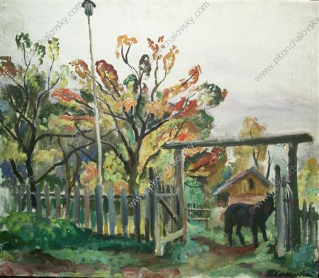 Wikioo.org - The Encyclopedia of Fine Arts - Painting, Artwork by Pyotr Konchalovsky - Horse at the gate