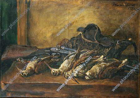 Wikioo.org - The Encyclopedia of Fine Arts - Painting, Artwork by Pyotr Konchalovsky - Still Life. Woodcock and gun.