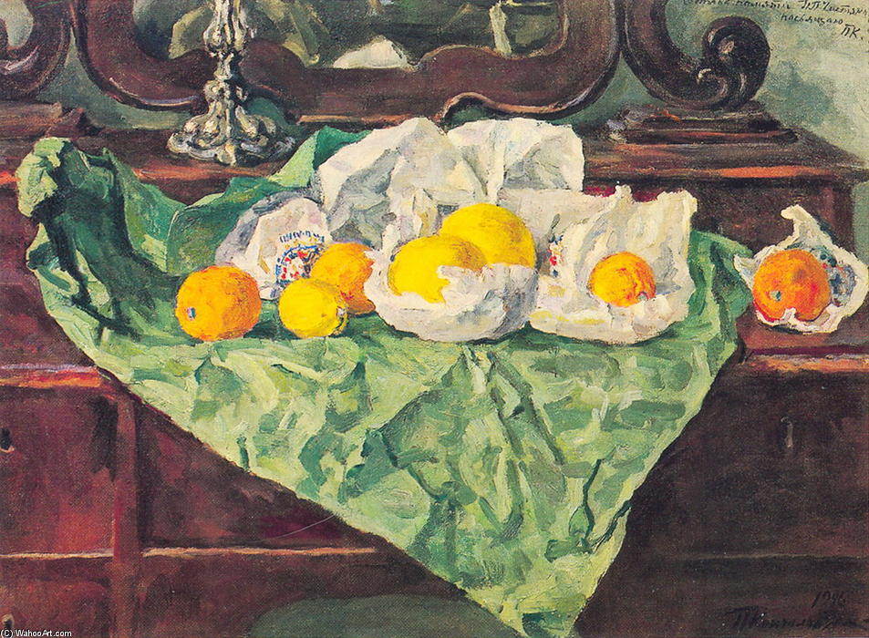 Wikioo.org – L'Encyclopédie des Beaux Arts - Peinture, Oeuvre de Pyotr Konchalovsky - Nature morte. Oranges et papier froissé.