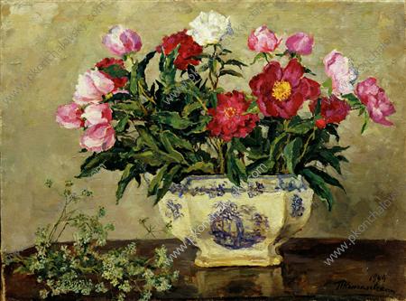 Wikioo.org - The Encyclopedia of Fine Arts - Painting, Artwork by Pyotr Konchalovsky - Still Life. Peonies in a porcelain vase.