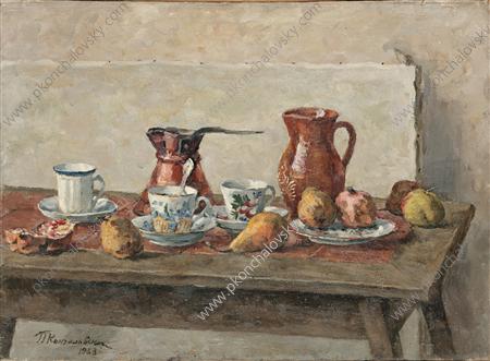 Wikioo.org - The Encyclopedia of Fine Arts - Painting, Artwork by Pyotr Konchalovsky - Still Life. Dishes and fruits.