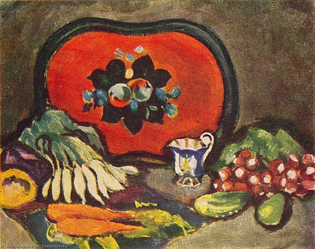 Wikioo.org - The Encyclopedia of Fine Arts - Painting, Artwork by Pyotr Konchalovsky - Still Life. Tray and vegetables.