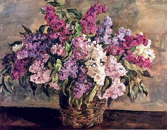 Wikioo.org - The Encyclopedia of Fine Arts - Painting, Artwork by Pyotr Konchalovsky - Still Life. Lilacs in a basket ('heroic').