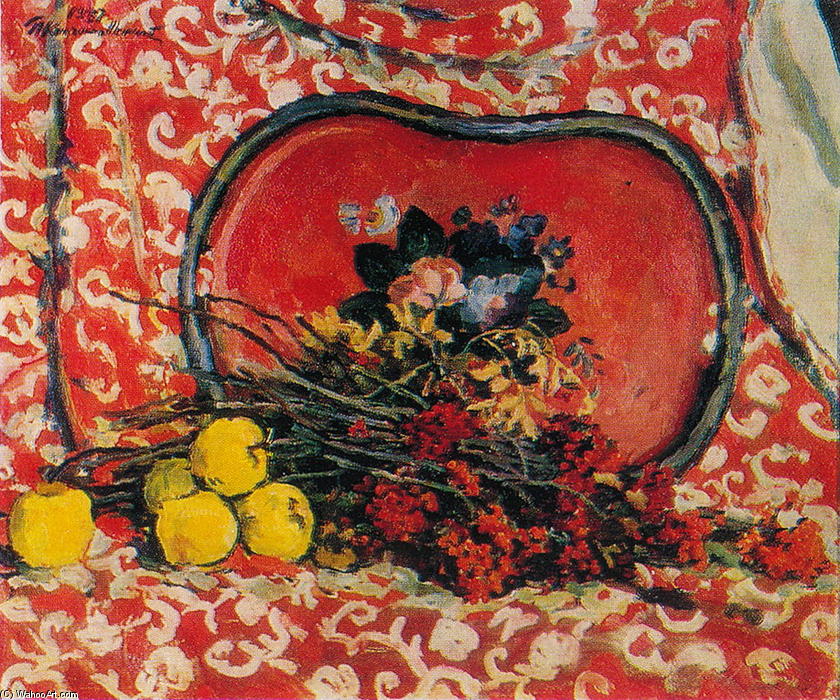 Wikioo.org - The Encyclopedia of Fine Arts - Painting, Artwork by Pyotr Konchalovsky - Still Life. Red tray and ash.