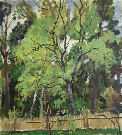 WikiOO.org - Encyclopedia of Fine Arts - Schilderen, Artwork Pyotr Konchalovsky - The trees behind the fence