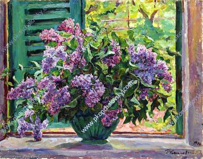 Wikioo.org - The Encyclopedia of Fine Arts - Painting, Artwork by Pyotr Konchalovsky - Still Life. Lilacs on the window.