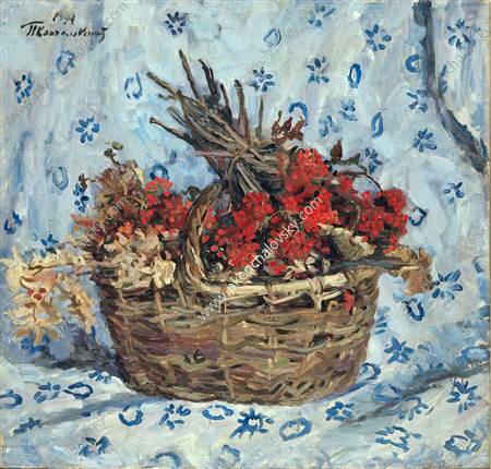 Wikioo.org - The Encyclopedia of Fine Arts - Painting, Artwork by Pyotr Konchalovsky - Still Life. Rowan on blue.