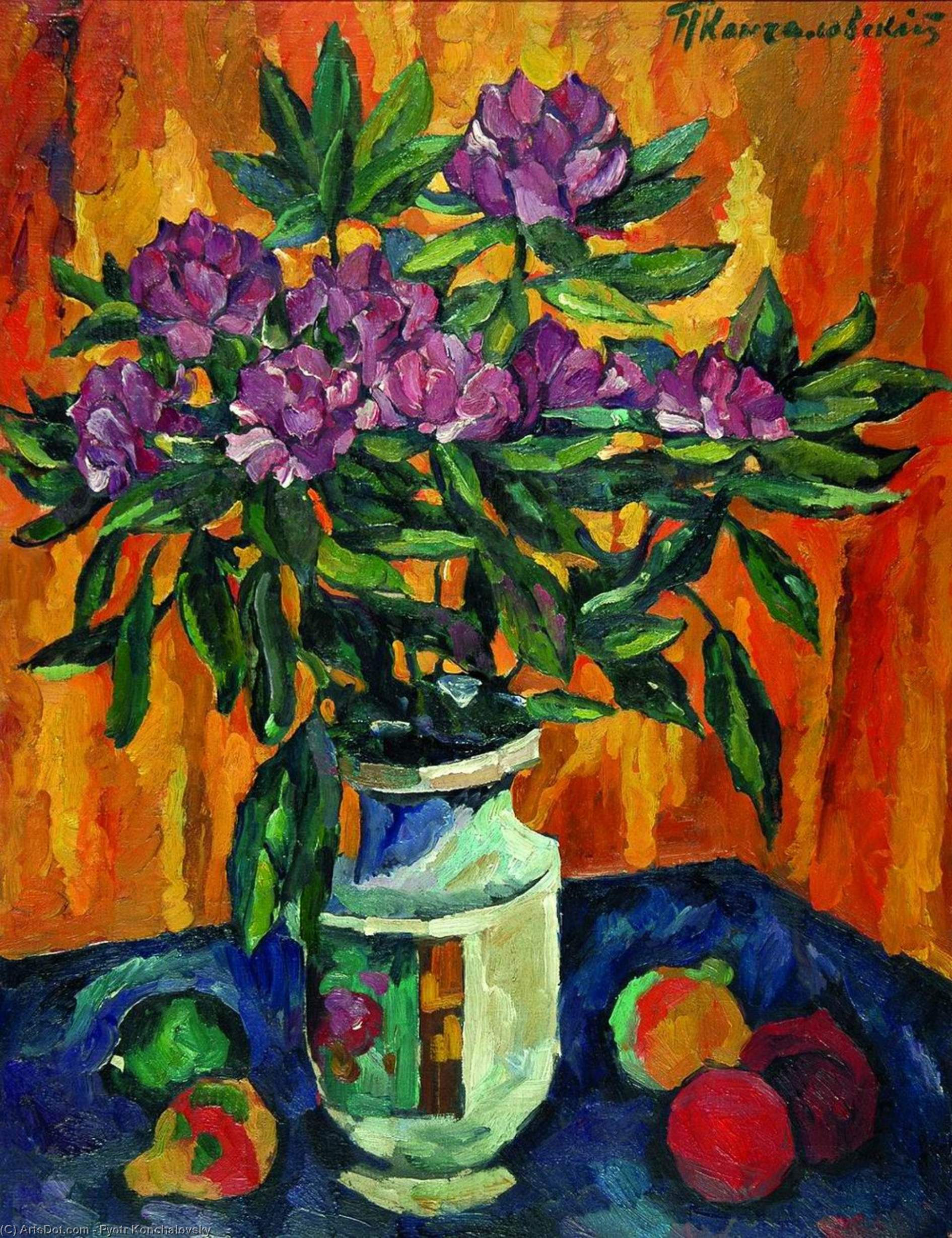 Wikoo.org - موسوعة الفنون الجميلة - اللوحة، العمل الفني Pyotr Konchalovsky - Still Life with Peonies in a Vase