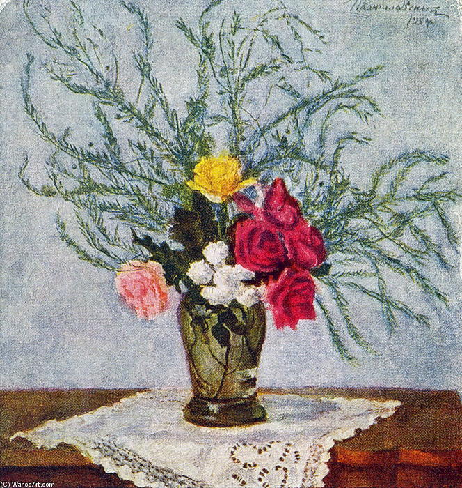 WikiOO.org - Encyclopedia of Fine Arts - Maľba, Artwork Pyotr Konchalovsky - Roses and asparagus
