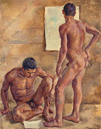 Wikoo.org - موسوعة الفنون الجميلة - اللوحة، العمل الفني Pyotr Konchalovsky - Students in the studio (nude)