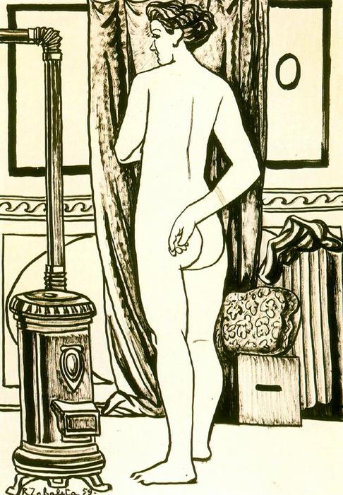 Wikioo.org - Encyklopedia Sztuk Pięknych - Malarstwo, Grafika Rafael Zabaleta Fuentes - Female nude from back with stove