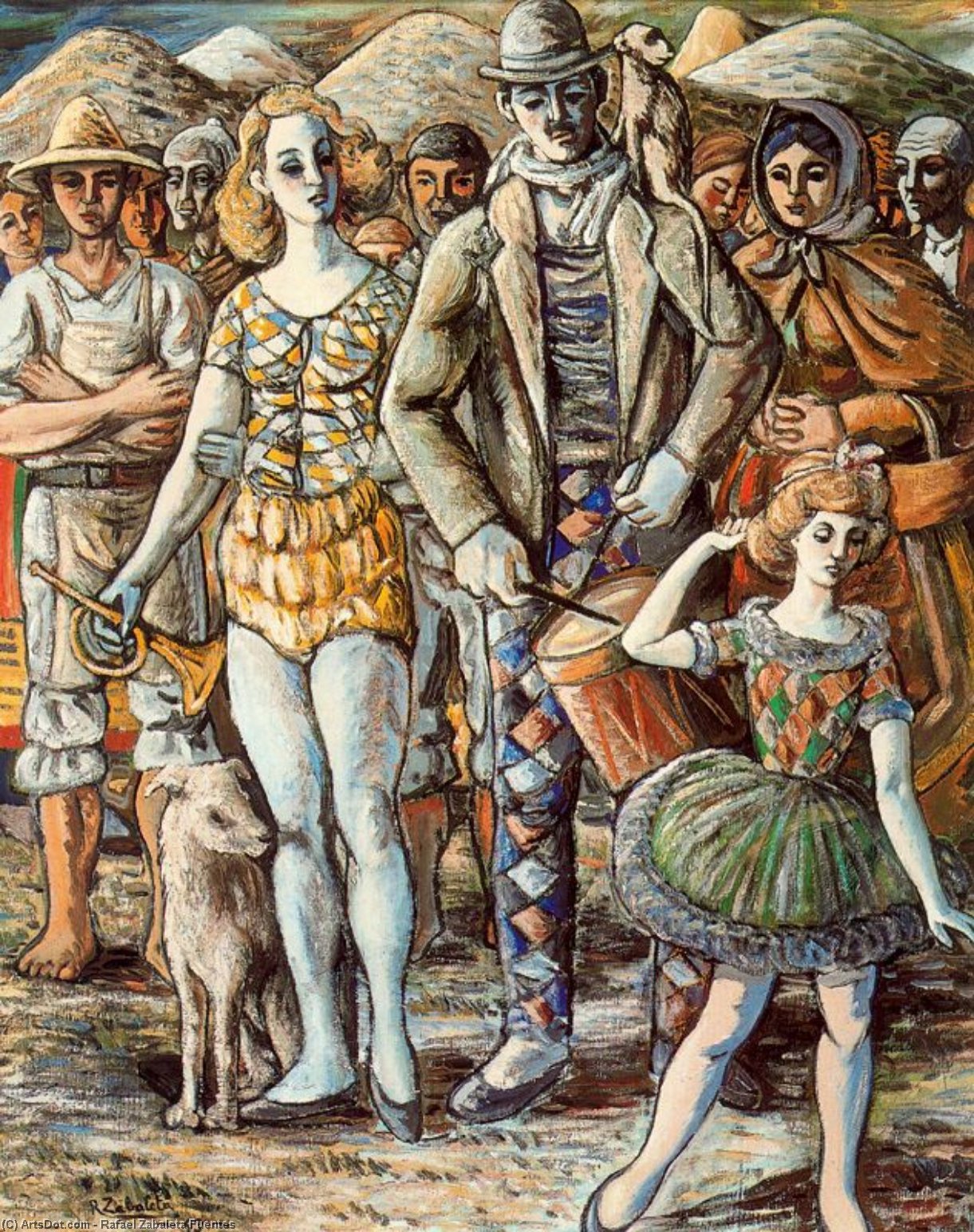 Wikioo.org - The Encyclopedia of Fine Arts - Painting, Artwork by Rafael Zabaleta Fuentes - Puppeteer in the town square