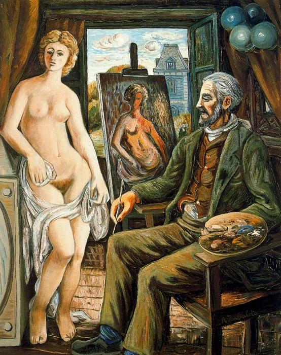 Wikioo.org - The Encyclopedia of Fine Arts - Painting, Artwork by Rafael Zabaleta Fuentes - Model and painter with easel