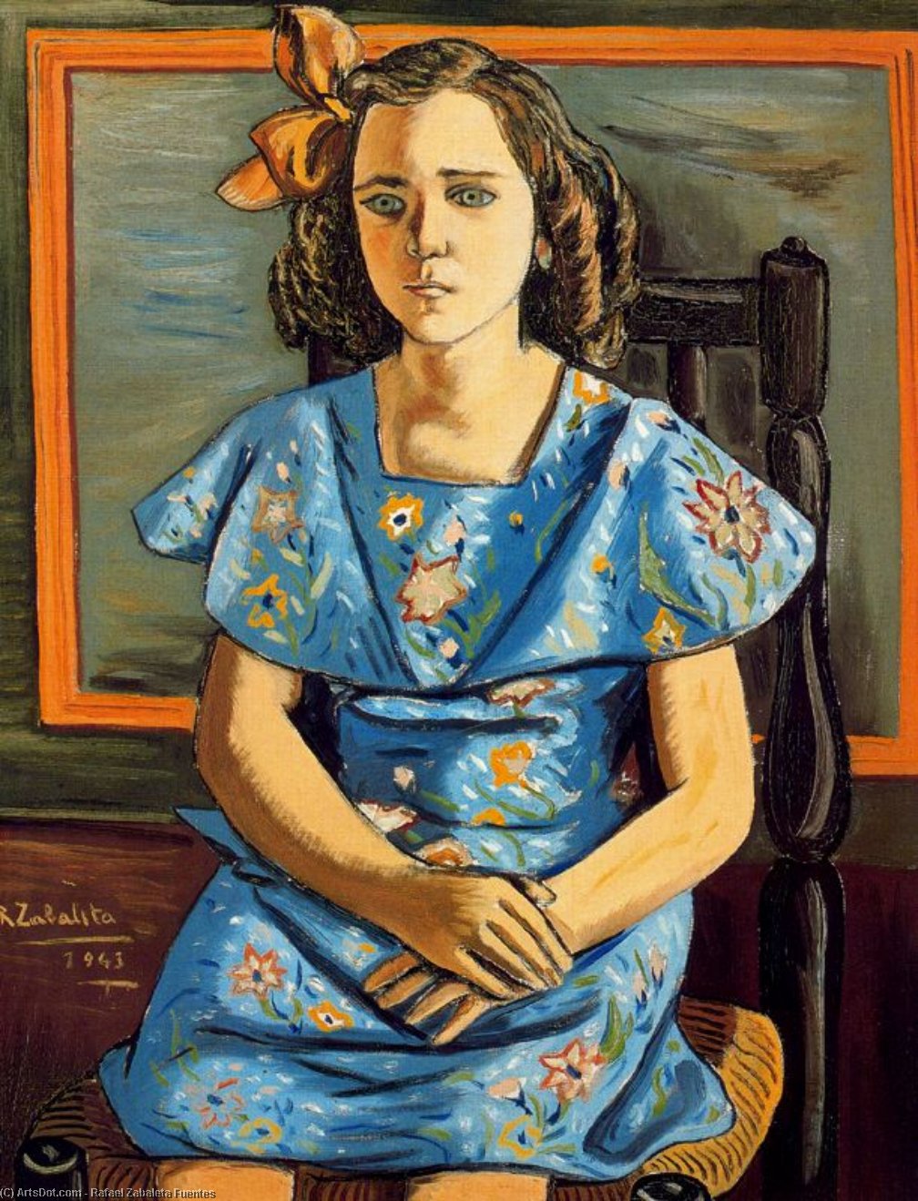 Wikioo.org - The Encyclopedia of Fine Arts - Painting, Artwork by Rafael Zabaleta Fuentes - Portrait of girl sitting