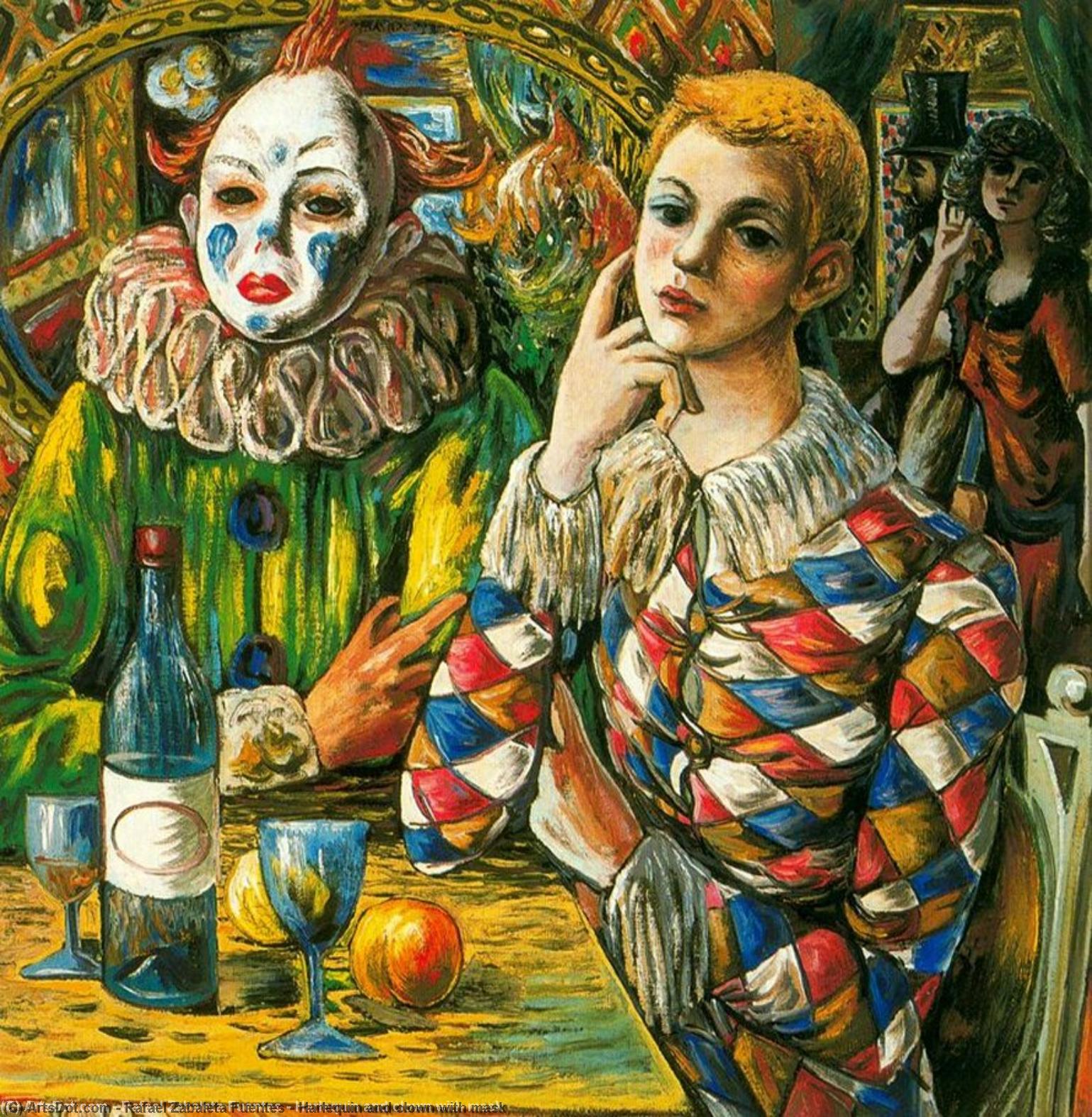 Wikioo.org - The Encyclopedia of Fine Arts - Painting, Artwork by Rafael Zabaleta Fuentes - Harlequin and clown with mask