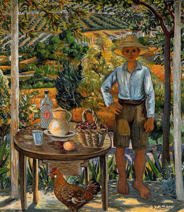 Wikioo.org - The Encyclopedia of Fine Arts - Painting, Artwork by Rafael Zabaleta Fuentes - Boy with chicken