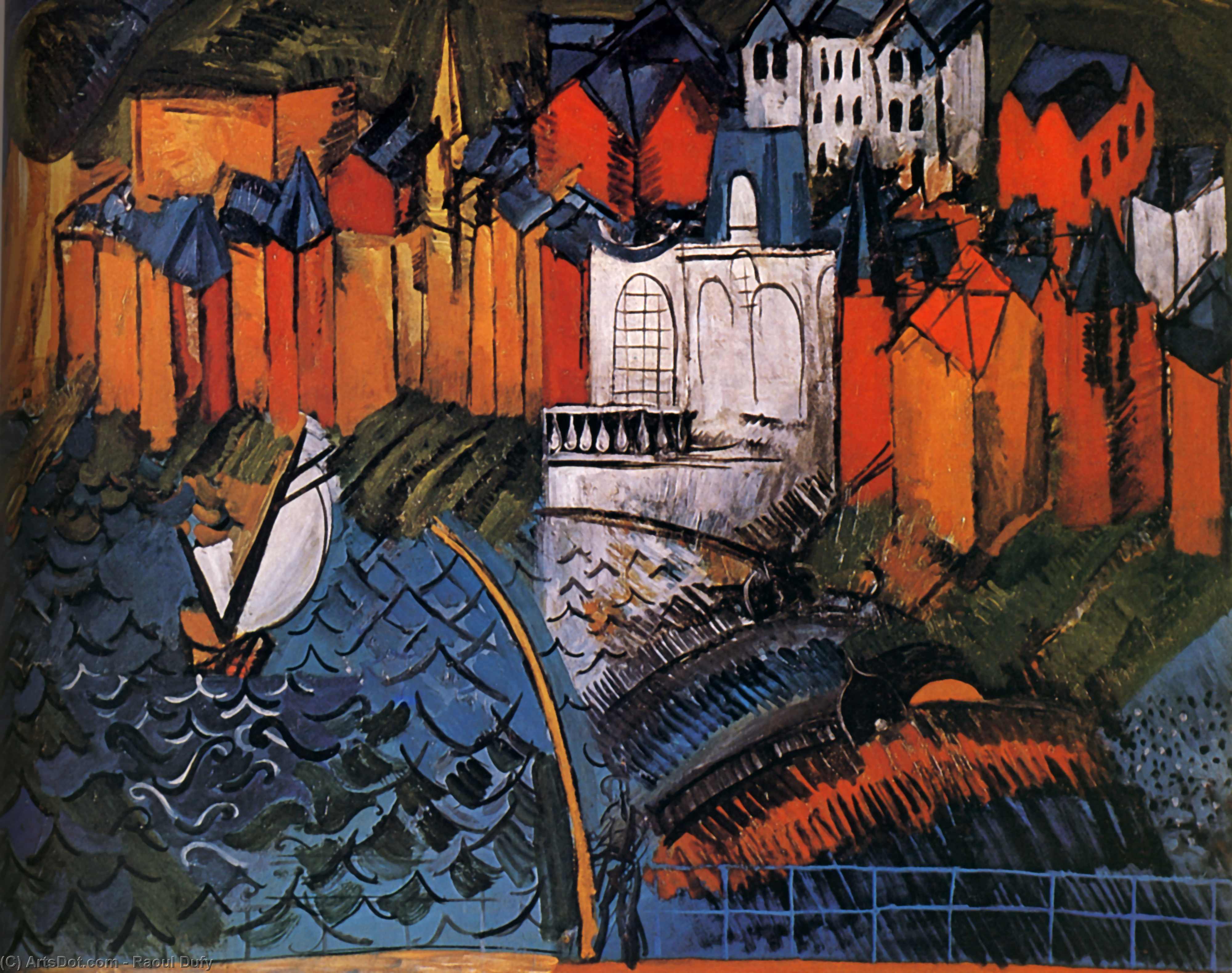 Wikioo.org - The Encyclopedia of Fine Arts - Painting, Artwork by Raoul Dufy - Sailboat at Sainte-Adresse