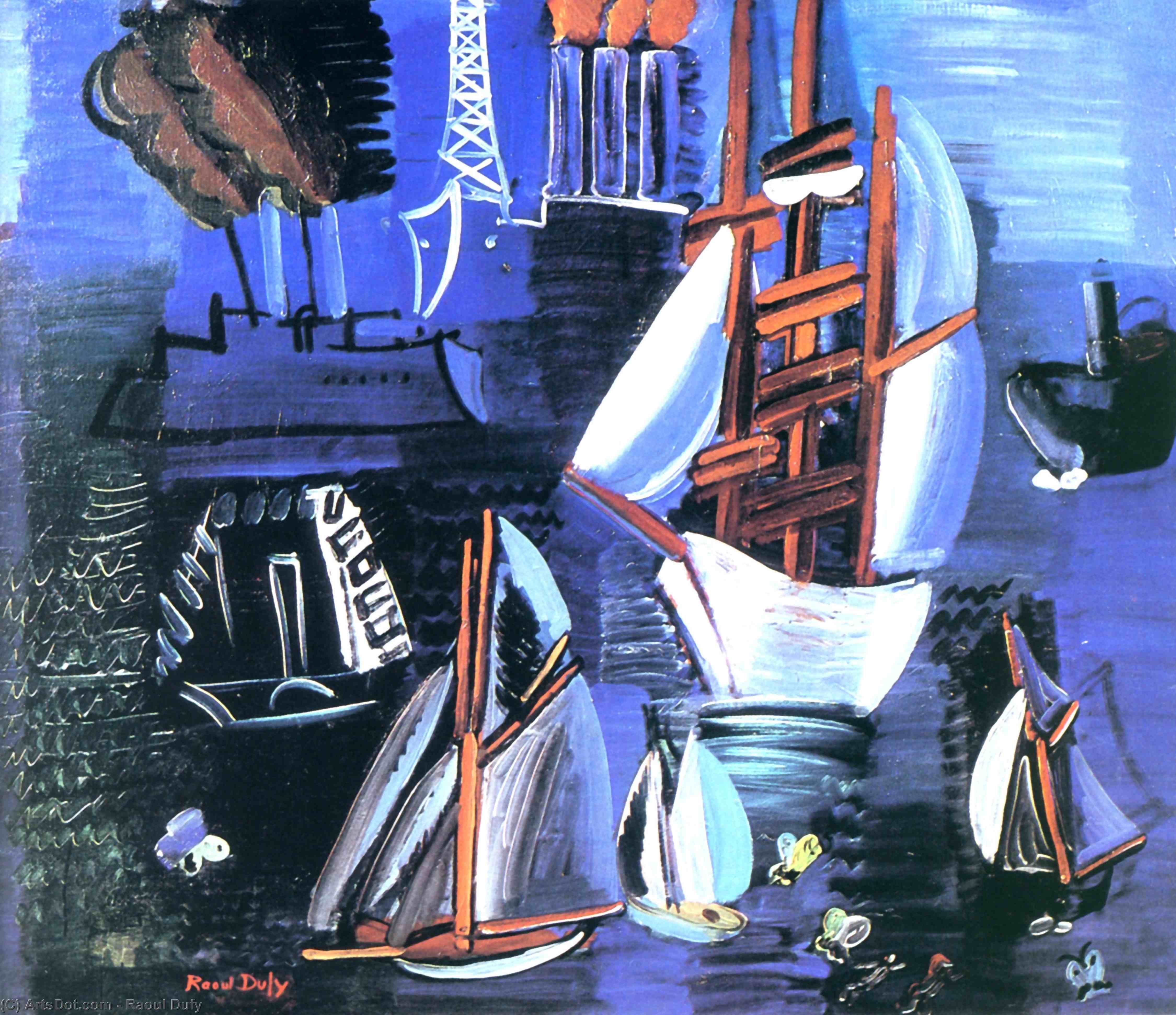 Wikioo.org - The Encyclopedia of Fine Arts - Painting, Artwork by Raoul Dufy - Boats in Le Havre