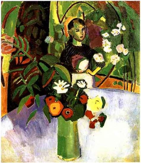 WikiOO.org - Encyclopedia of Fine Arts - Schilderen, Artwork Raoul Dufy - Jeanne with Flowers