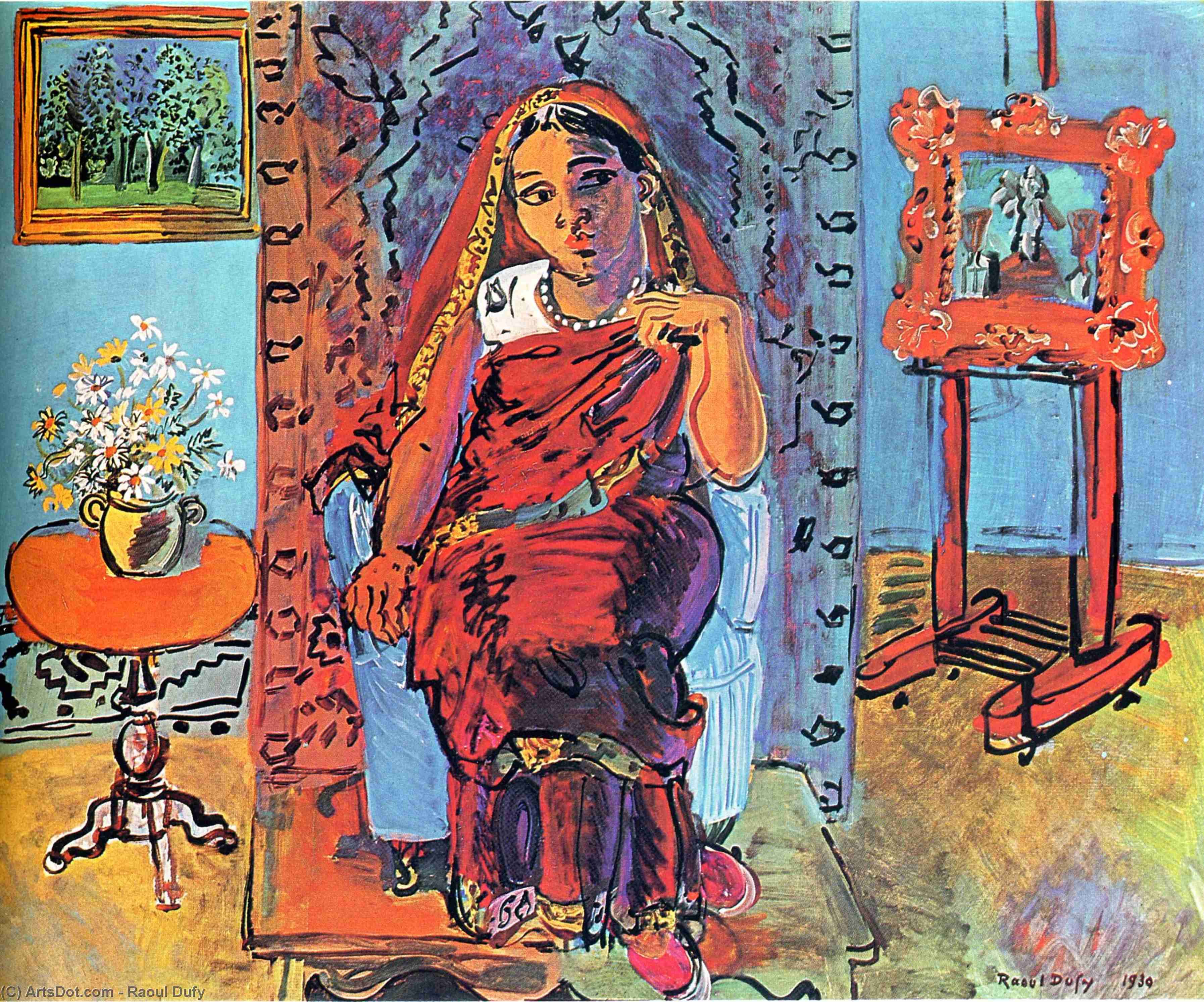 Wikoo.org - موسوعة الفنون الجميلة - اللوحة، العمل الفني Raoul Dufy - Interior with Indian Woman