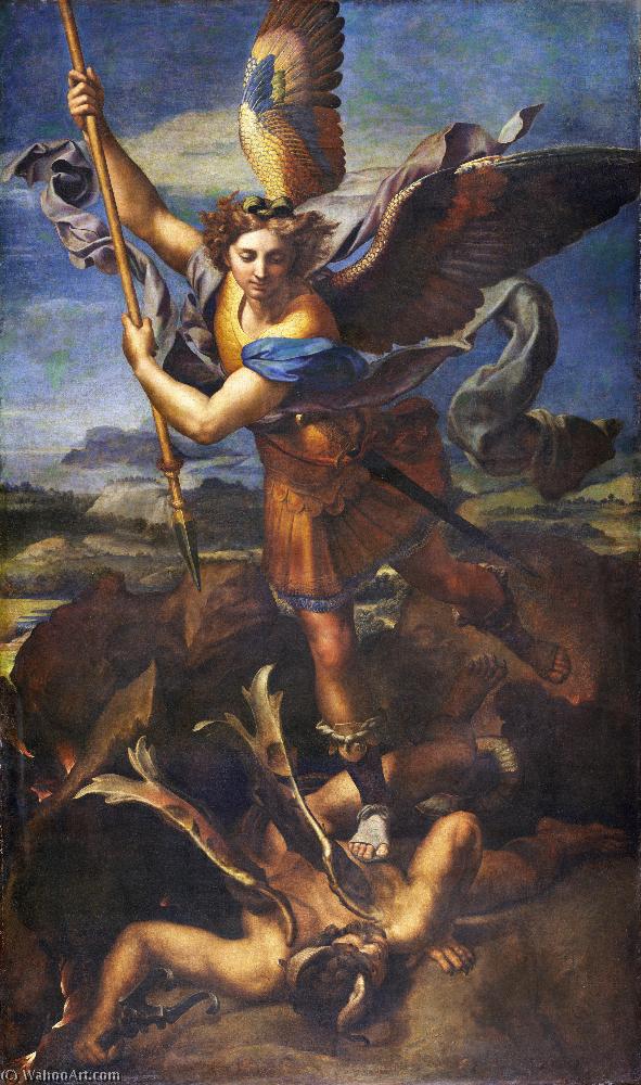 Wikioo.org – La Enciclopedia de las Bellas Artes - Pintura, Obras de arte de Raphael (Raffaello Sanzio Da Urbino) - San Miguel Abrumador  el  Demonio