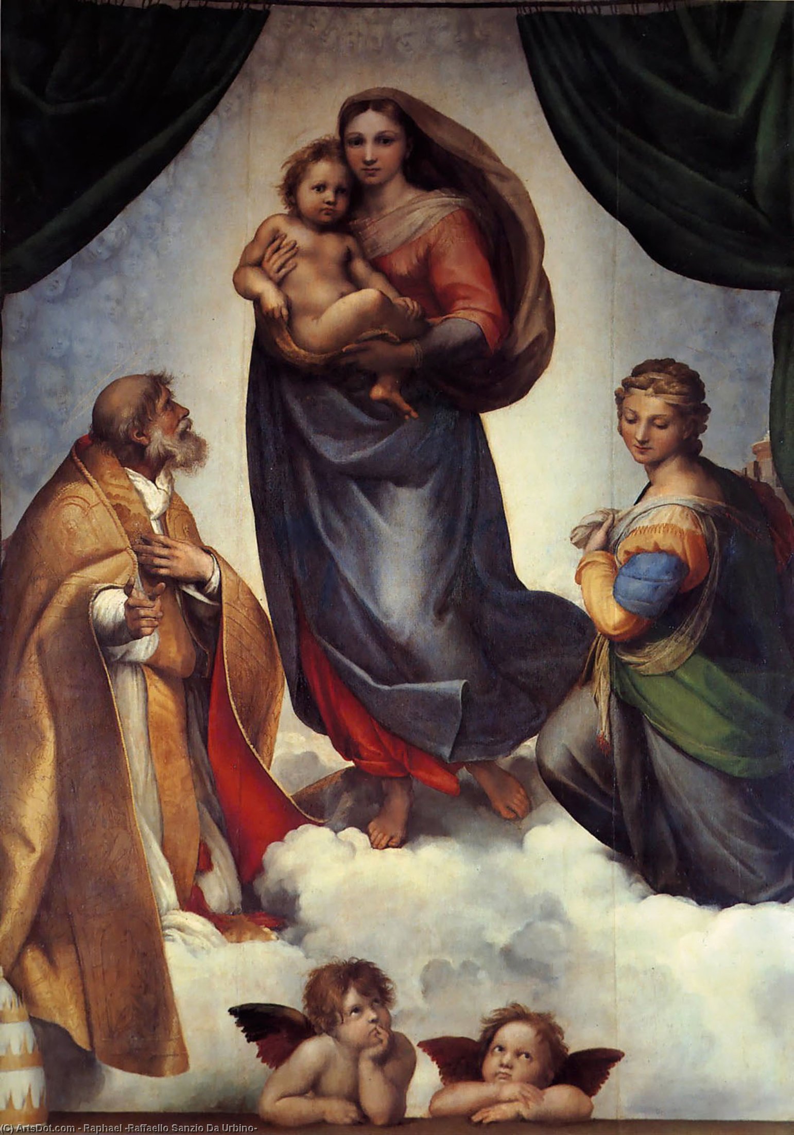 Wikioo.org – La Enciclopedia de las Bellas Artes - Pintura, Obras de arte de Raphael (Raffaello Sanzio Da Urbino) - el Sixtina virgen