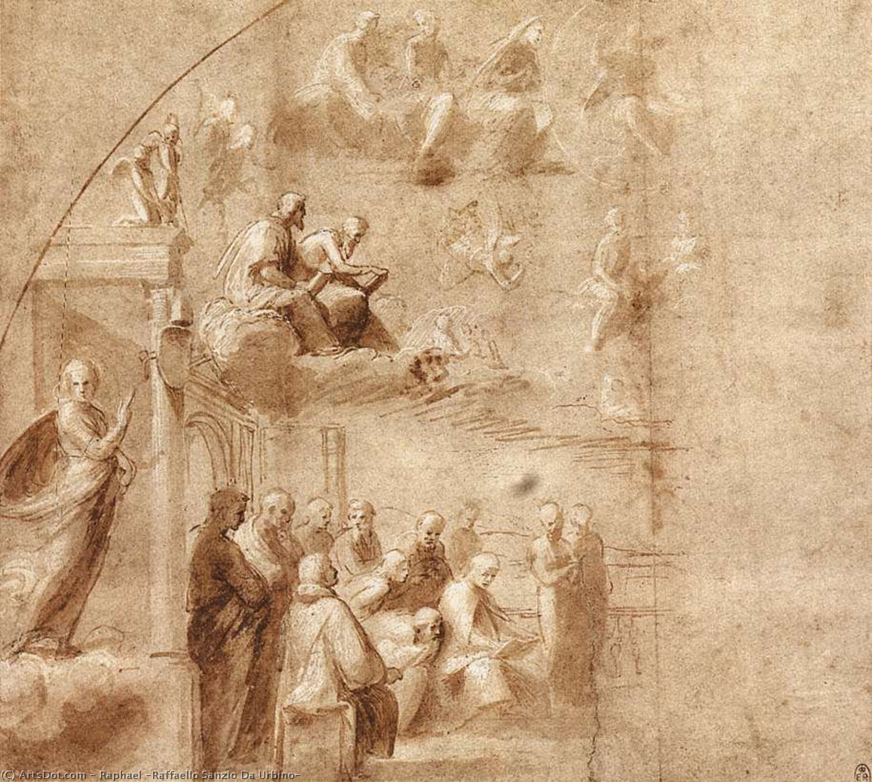 Wikioo.org – La Enciclopedia de las Bellas Artes - Pintura, Obras de arte de Raphael (Raffaello Sanzio Da Urbino) - Estudio para la Disputa