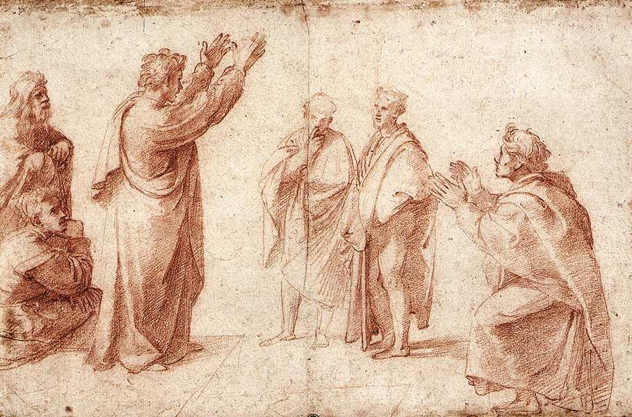 Wikioo.org – L'Enciclopedia delle Belle Arti - Pittura, Opere di Raphael (Raffaello Sanzio Da Urbino) - studio per san Paolo  predicazione  contro  Atene