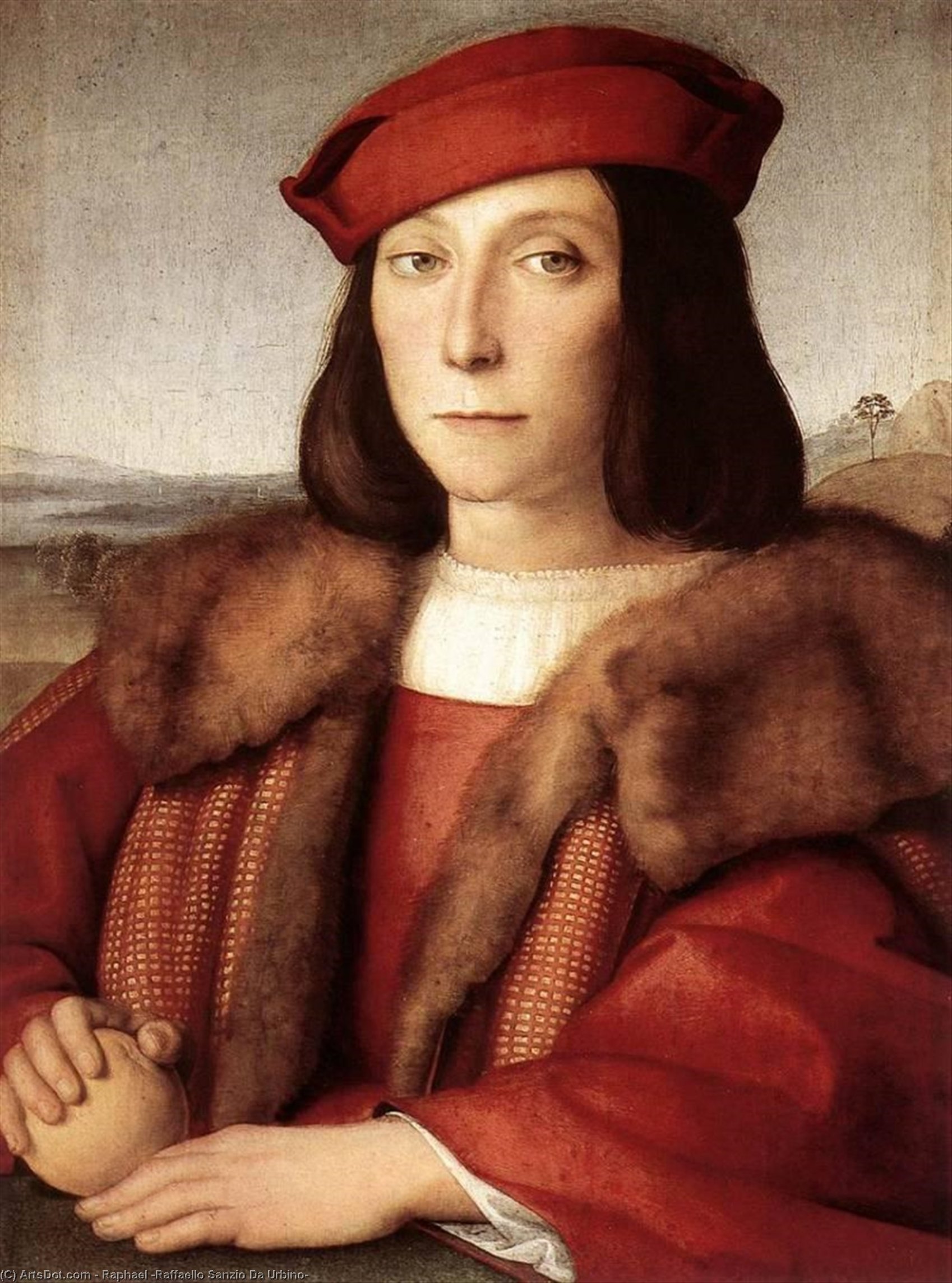 Wikioo.org - The Encyclopedia of Fine Arts - Painting, Artwork by Raphael (Raffaello Sanzio Da Urbino) - Portrait of a Man holding an Apple