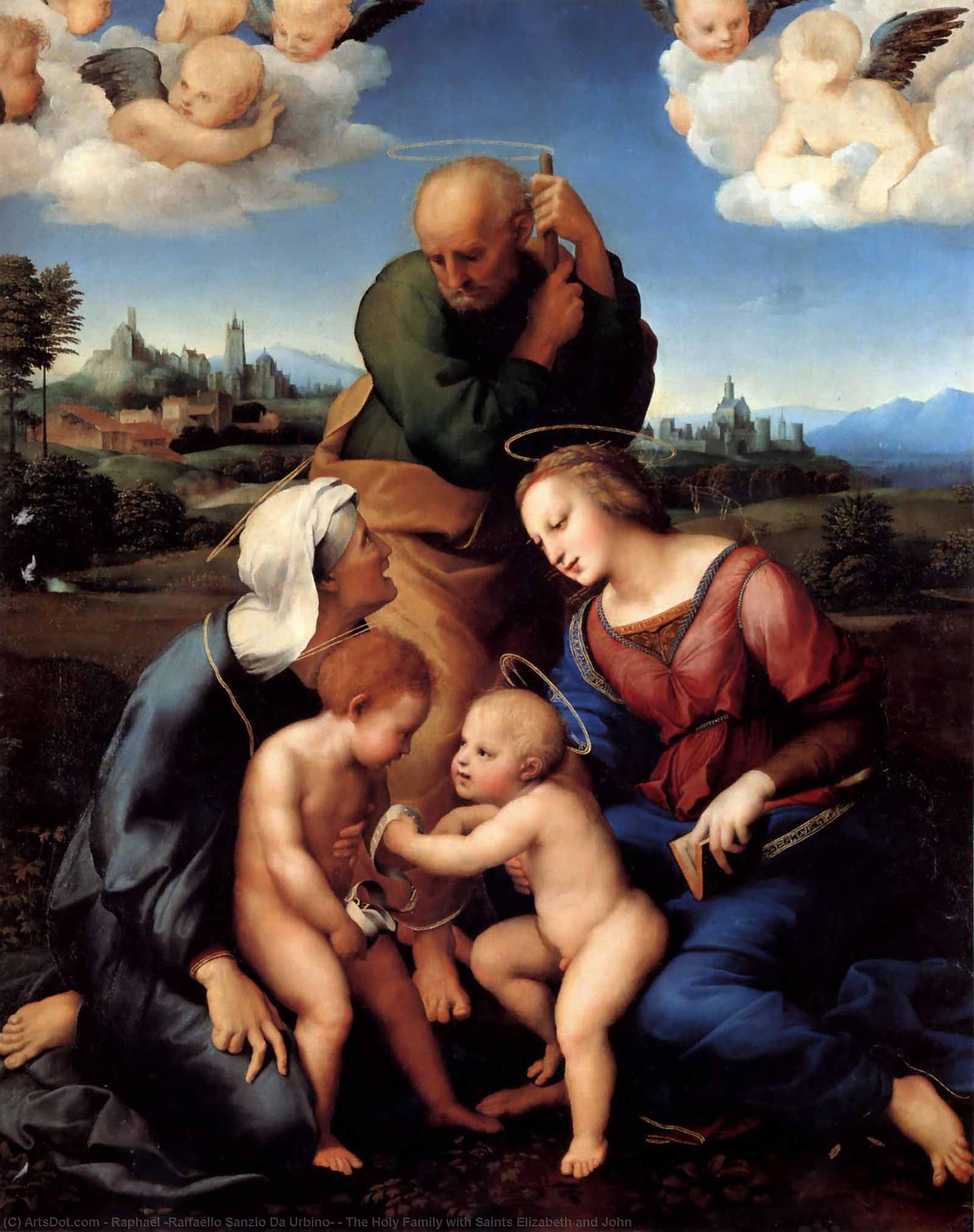 Wikioo.org – L'Enciclopedia delle Belle Arti - Pittura, Opere di Raphael (Raffaello Sanzio Da Urbino) - il santo famiglia con santi Elisabetta  e le  Giovanni