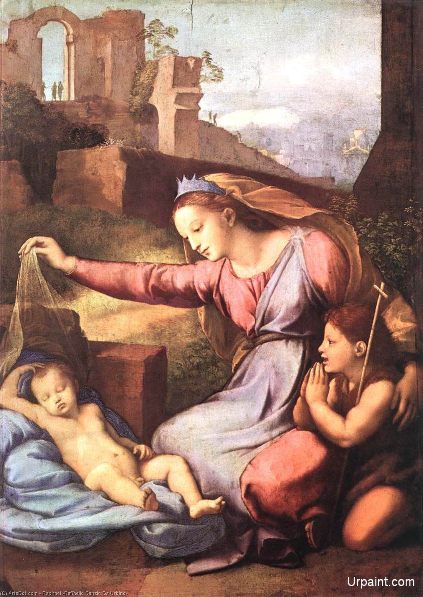 Wikoo.org - موسوعة الفنون الجميلة - اللوحة، العمل الفني Raphael (Raffaello Sanzio Da Urbino) - The Madonna of the Blue Diadem or The Madonna of the Veil