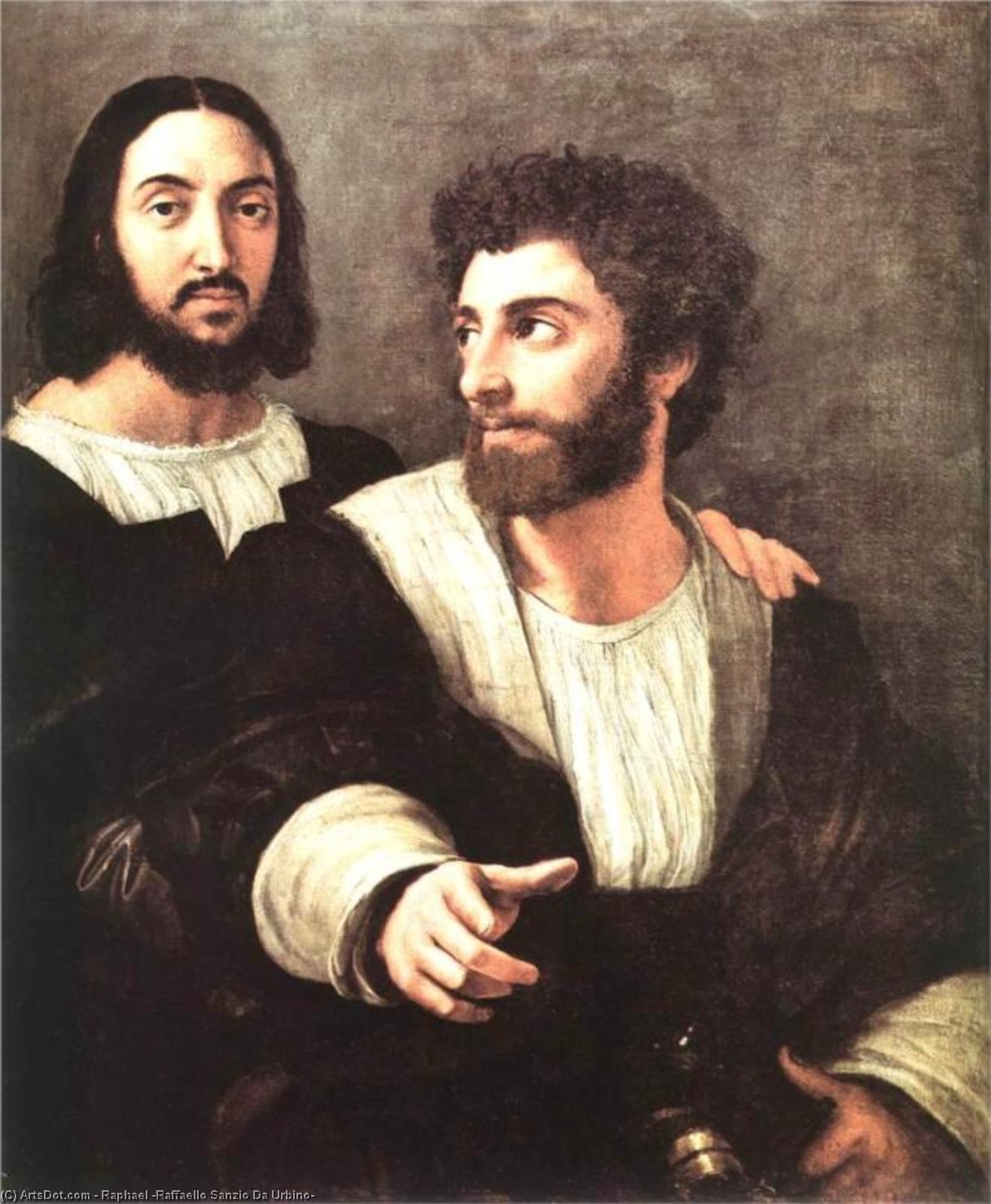 Wikioo.org – La Enciclopedia de las Bellas Artes - Pintura, Obras de arte de Raphael (Raffaello Sanzio Da Urbino) - autorretrato con Un  amigo