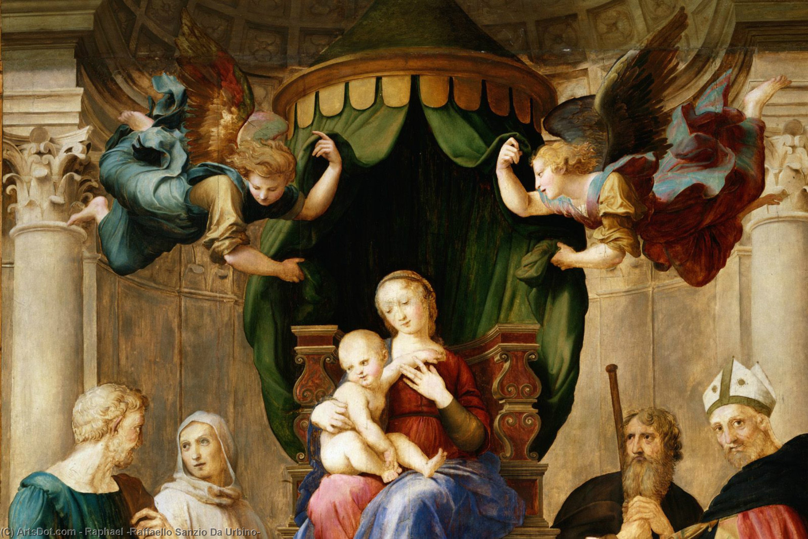 Wikioo.org – L'Enciclopedia delle Belle Arti - Pittura, Opere di Raphael (Raffaello Sanzio Da Urbino) - Madonna con il baldacchino particolare