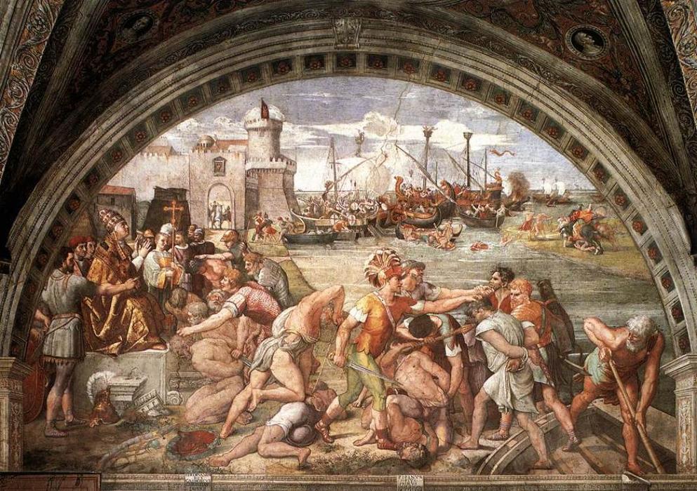 WikiOO.org - Enciklopedija dailės - Tapyba, meno kuriniai Raphael (Raffaello Sanzio Da Urbino) - The Battle of Ostia