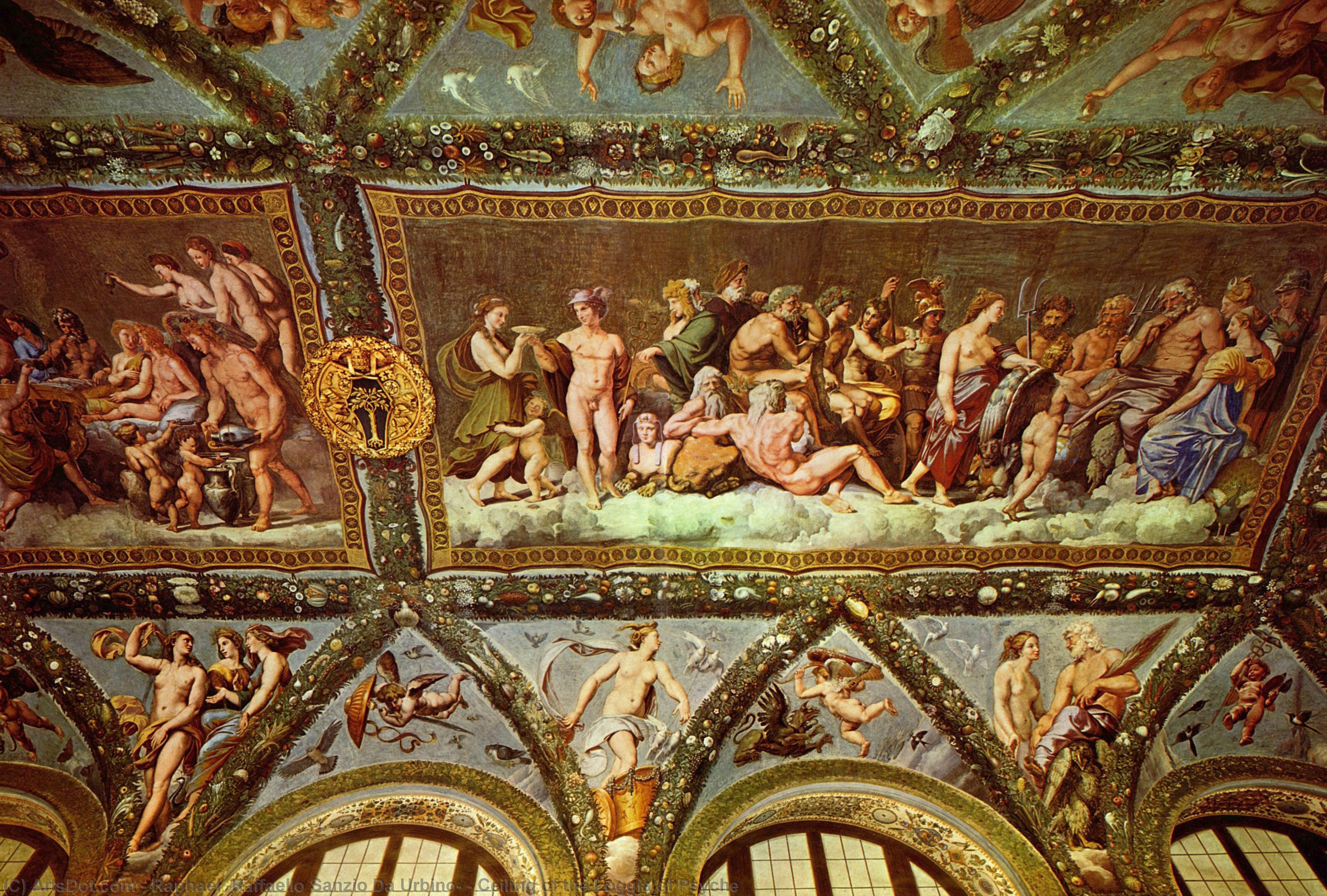 Wikoo.org - موسوعة الفنون الجميلة - اللوحة، العمل الفني Raphael (Raffaello Sanzio Da Urbino) - Ceiling of the Loggia of Psyche