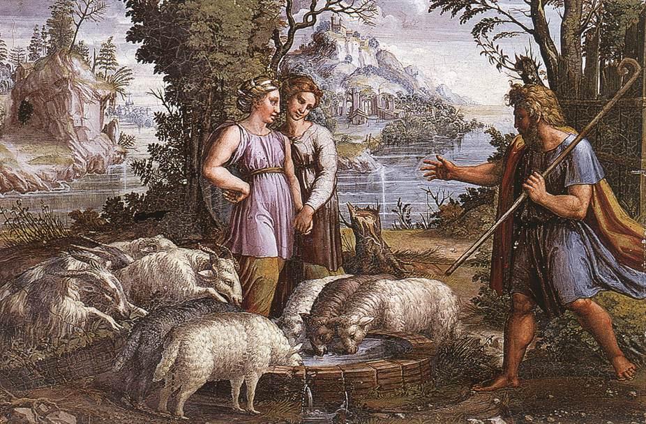 Wikioo.org - สารานุกรมวิจิตรศิลป์ - จิตรกรรม Raphael (Raffaello Sanzio Da Urbino) - Jacob's Encounter with Rachel