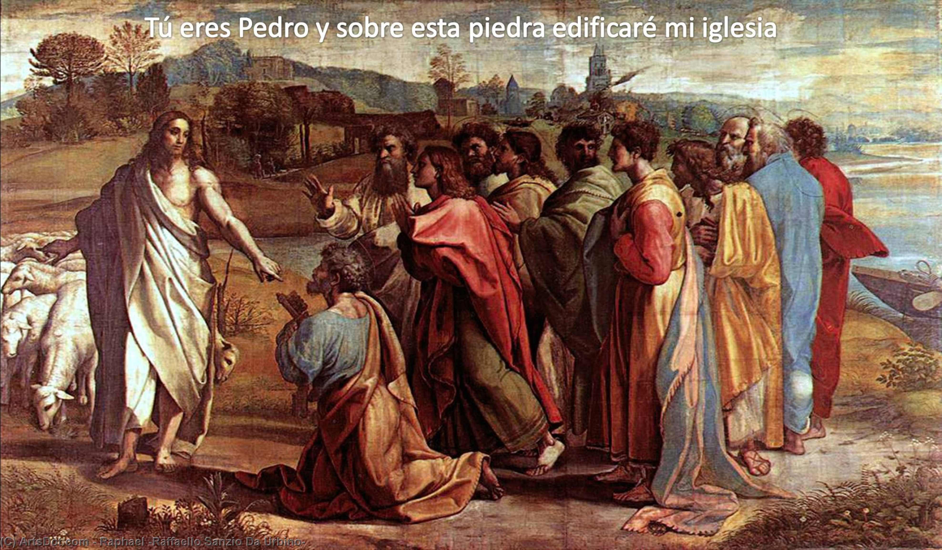 WikiOO.org - Enciclopédia das Belas Artes - Pintura, Arte por Raphael (Raffaello Sanzio Da Urbino) - Christ's Charge to St. Peter (cartoon for the Sistine Chapel)