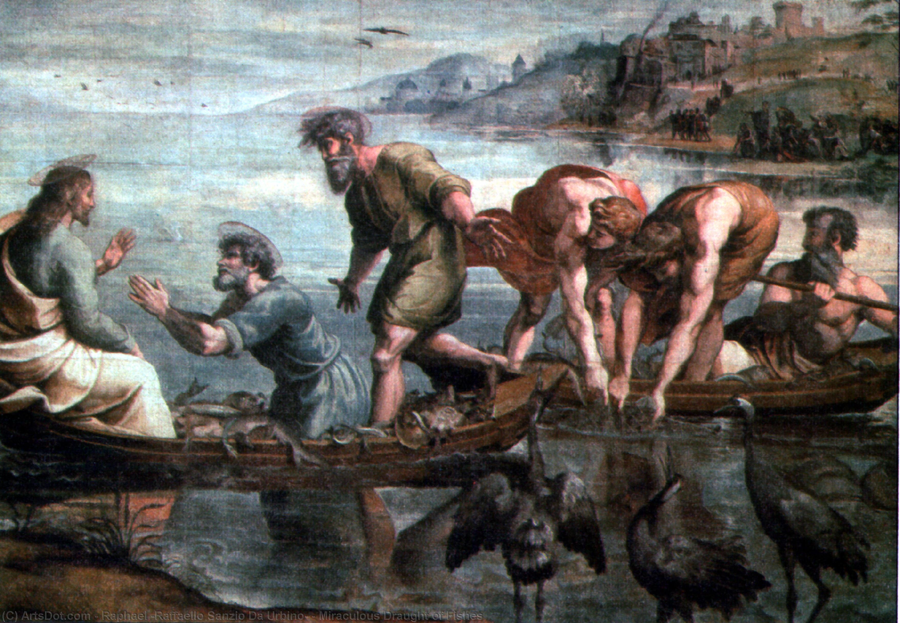 Wikioo.org - Encyklopedia Sztuk Pięknych - Malarstwo, Grafika Raphael (Raffaello Sanzio Da Urbino) - Miraculous Draught of Fishes